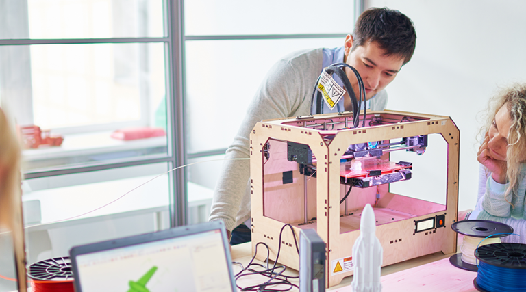 university students with 3D printer