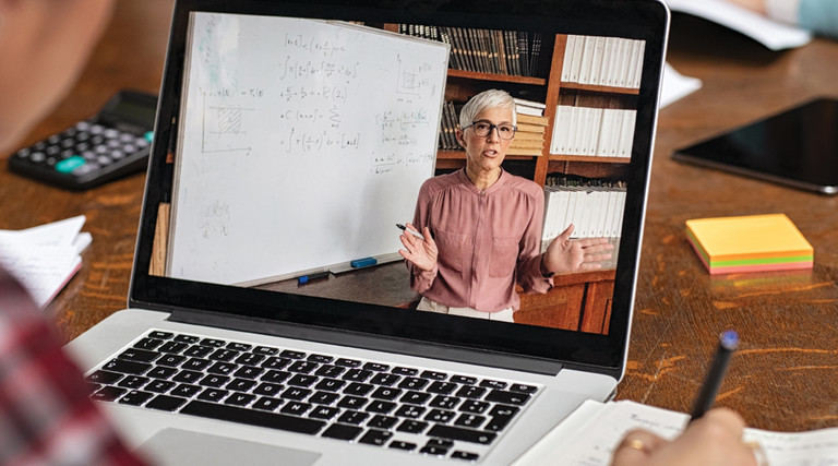 An instructor teaching virtually