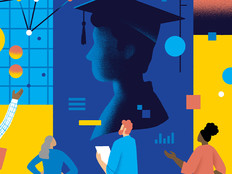 Illustration of people looking at a silhouette of a graduating student