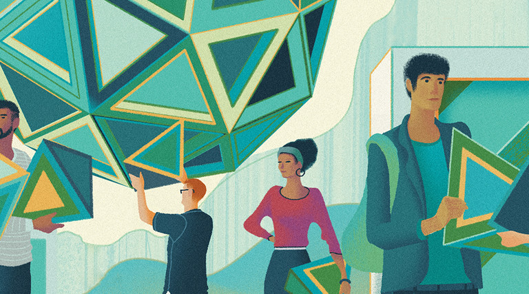 An illustration of students interacting