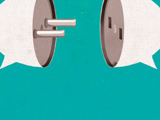 Illustration of two people talking beneath an electrical plug and outlet