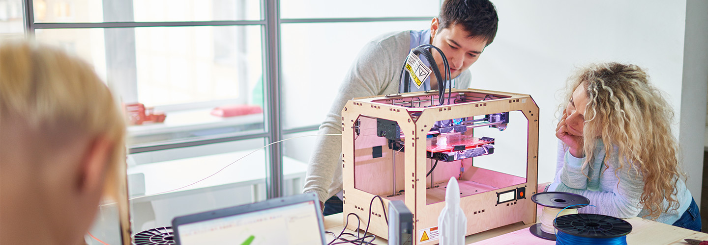 university students with 3D printer