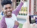 Smiling student gives campus tour