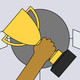 An illustration of a hand hoisting a trophy