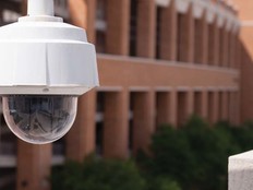 A surveillance camera on a college campus