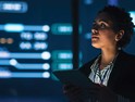 Young woman monitoring cybersecurity