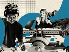 Illustration of a student and instructor in hybrid learning