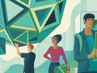 An illustration of students interacting