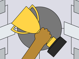 An illustration of a hand hoisting a trophy
