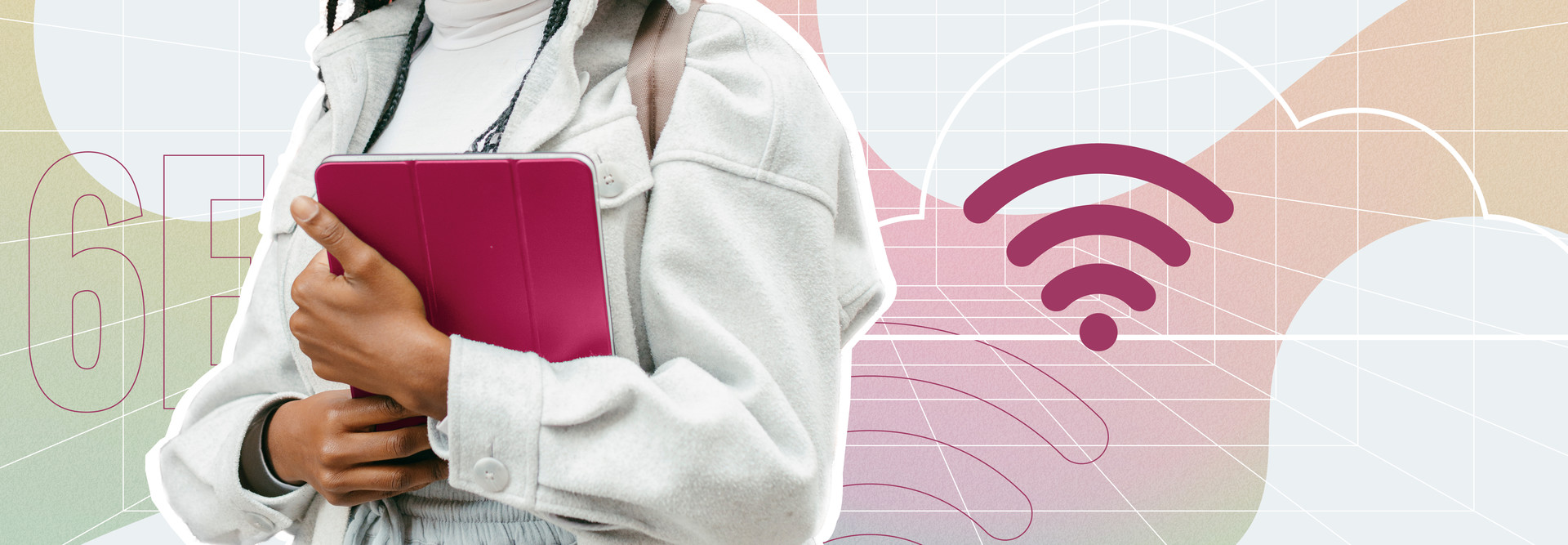 A woman holds a tablet device