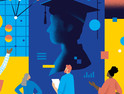 Illustration of people looking at a silhouette of a graduating student