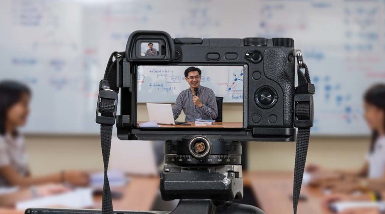 Professor teaching in an instructional studio