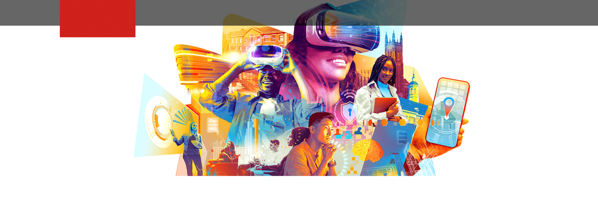 Illustration of college students using technology