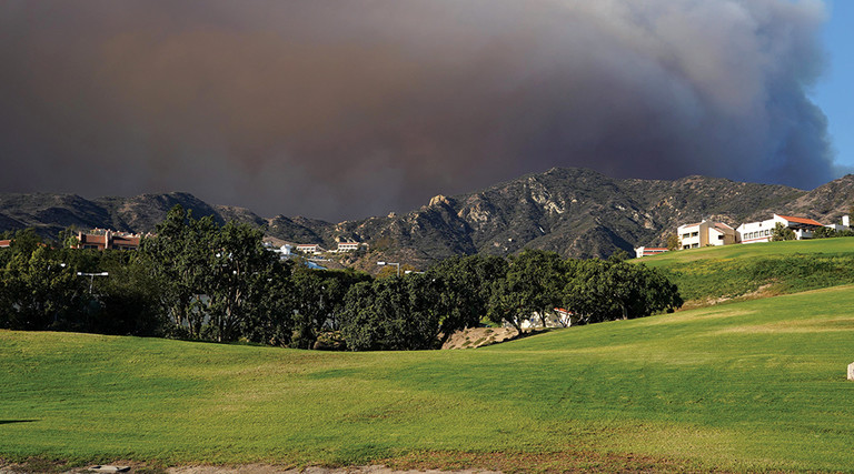 The Woolsey Fire rages in the hills behind Pepperdine University in California on Nov. 9, 2018.