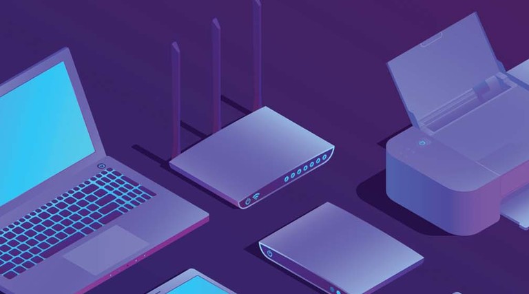 Illustration of laptop, printer, other devices