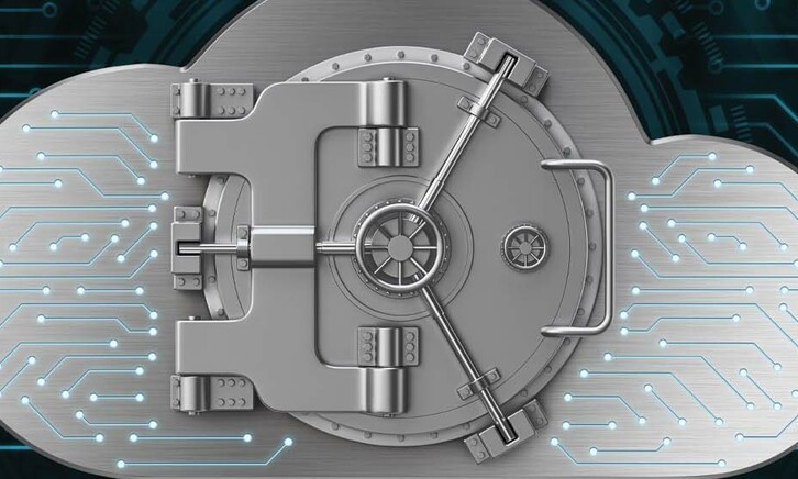Illustration of a vault door inside a cloud