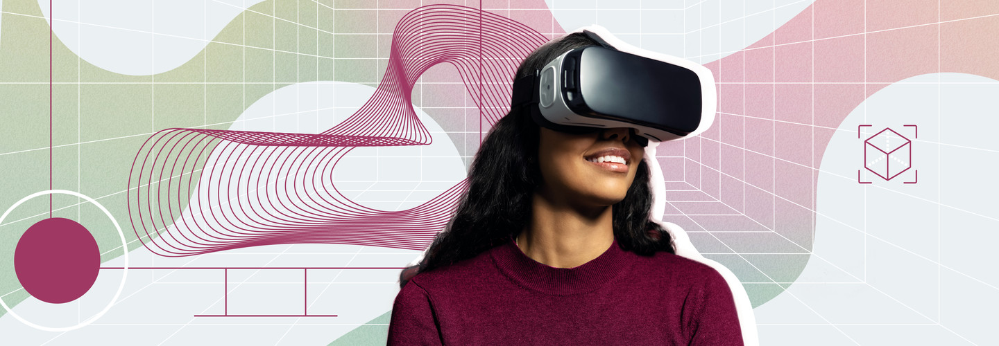 A woman wearing a virtual reality headset