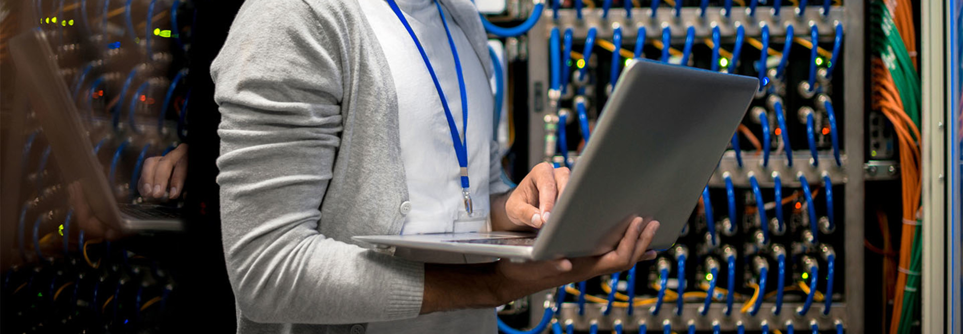 Student working in data center