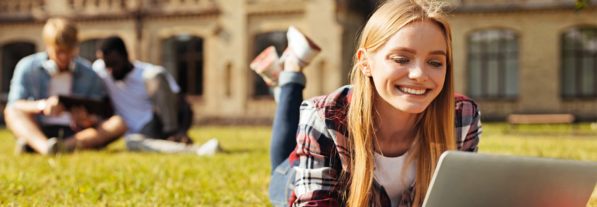 Girl enjoying outside wifi