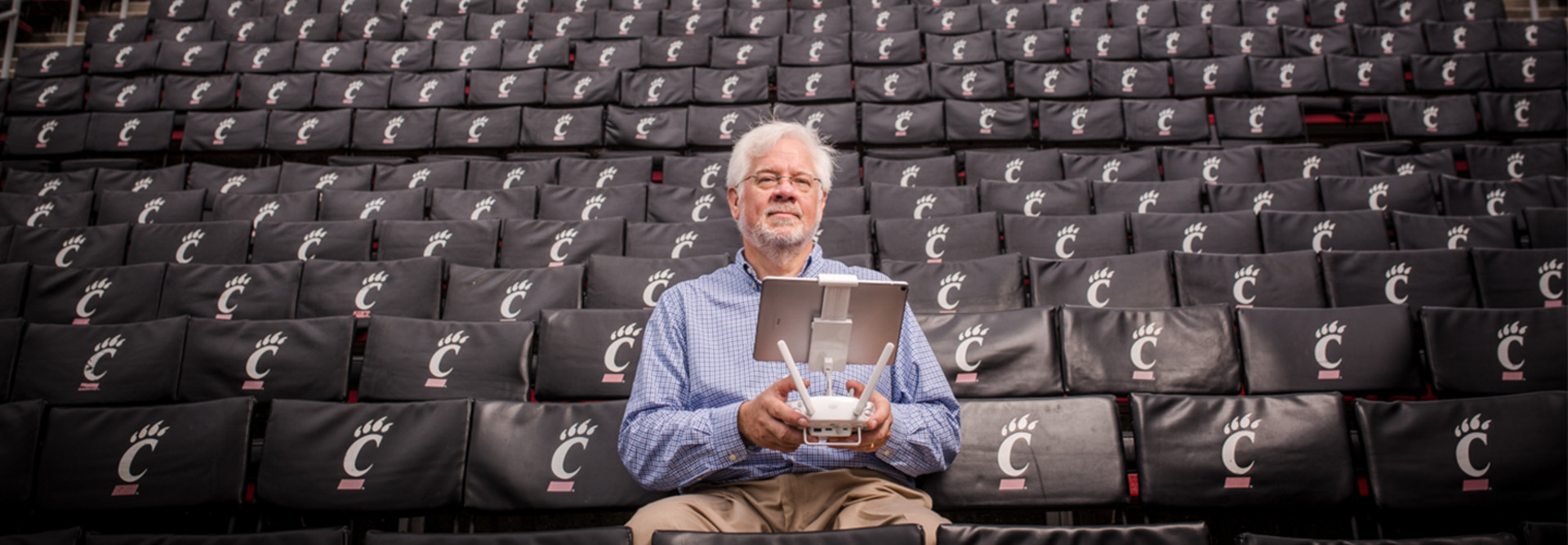 Cincinnati Professor Arthur Helmicki with drone controller