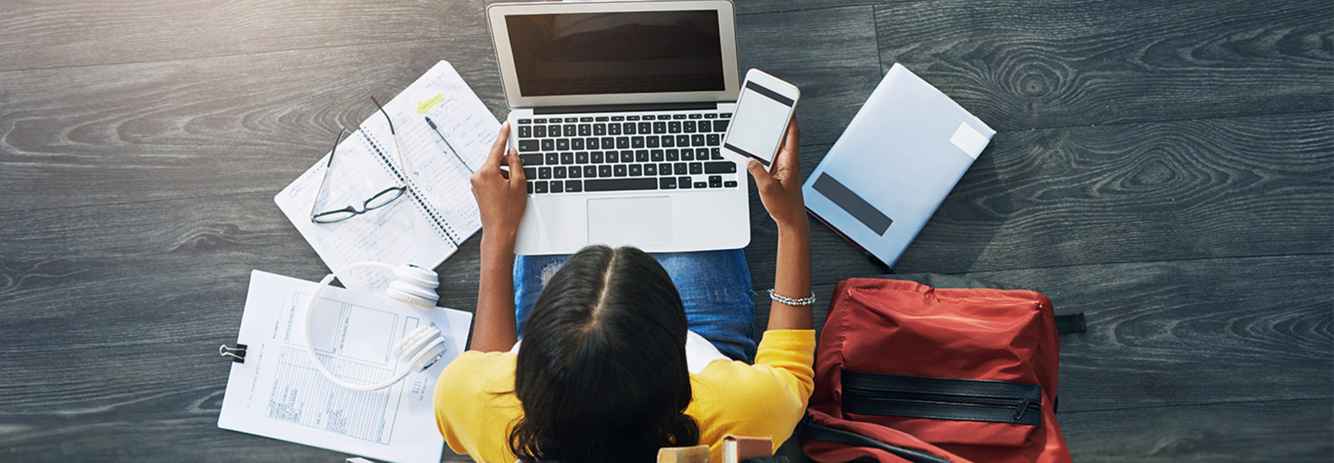 Student on her personal devices