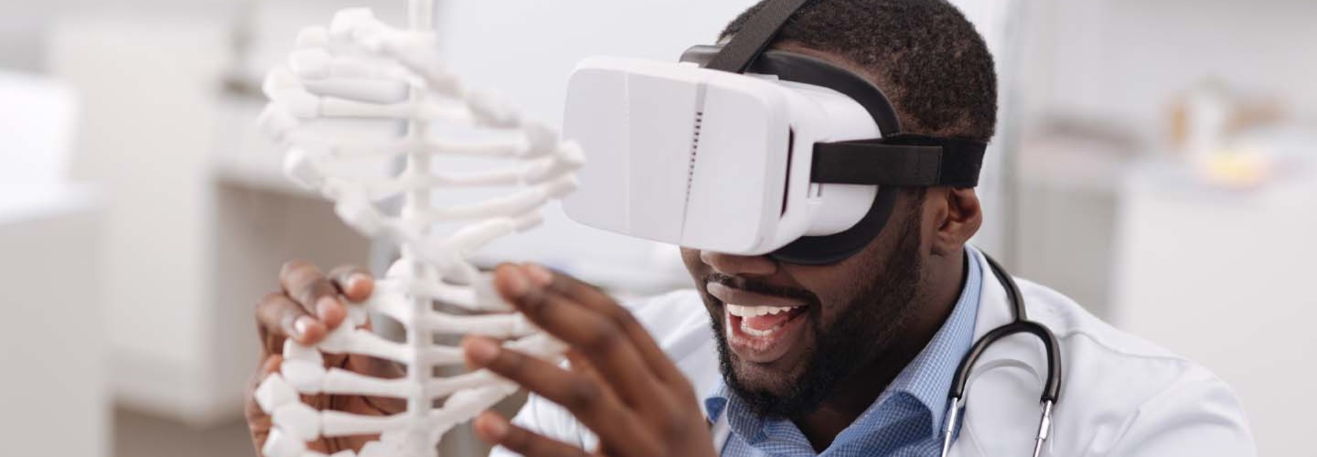 Black man using VR in his STEM studies at an HBCU