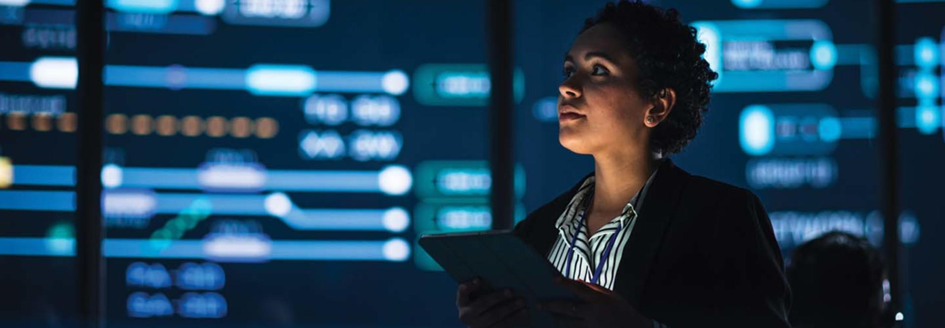 Young woman monitoring cybersecurity