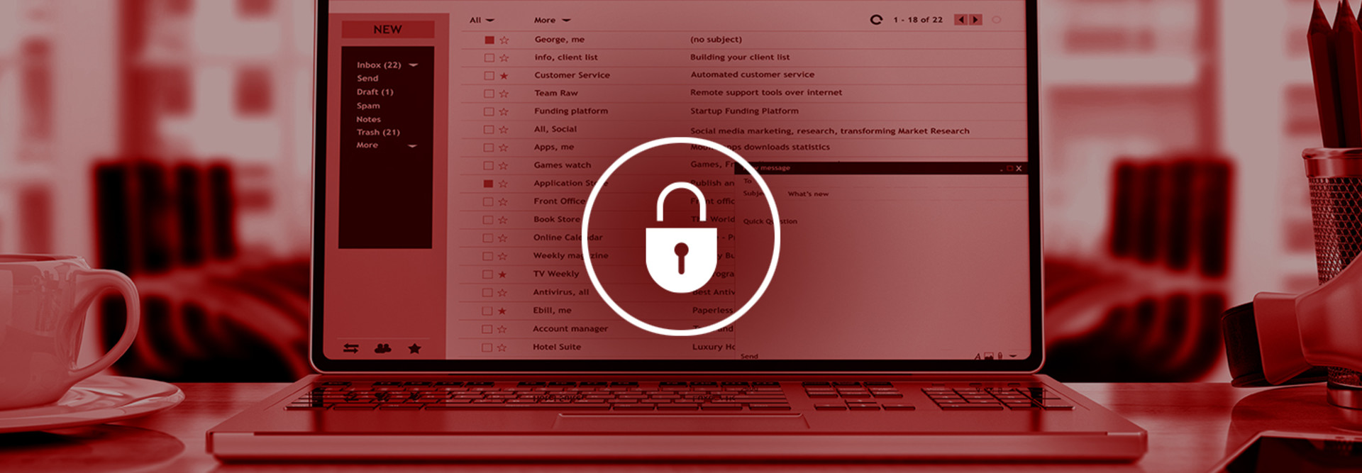 An illustrated image of a laptop and a lock