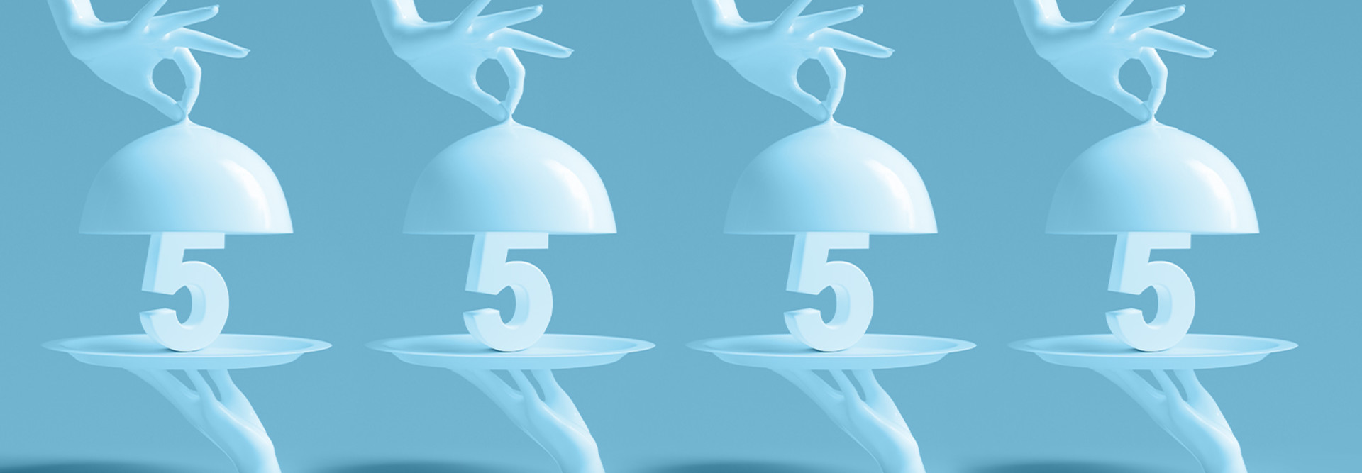 The number five revealed on a serving platter