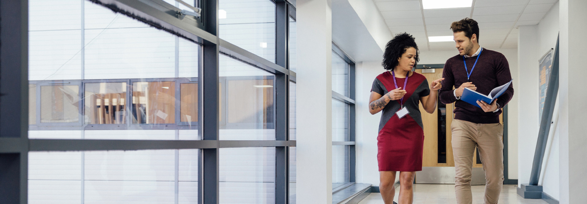 University staff walking through university