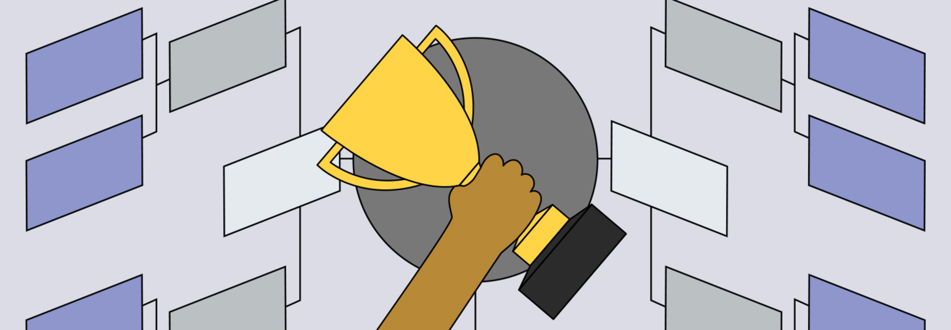 An illustration of a hand hoisting a trophy