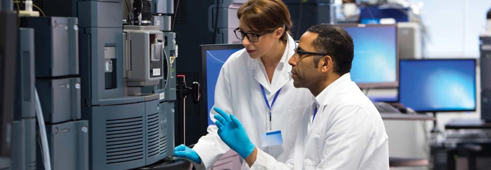 Two people conduct research