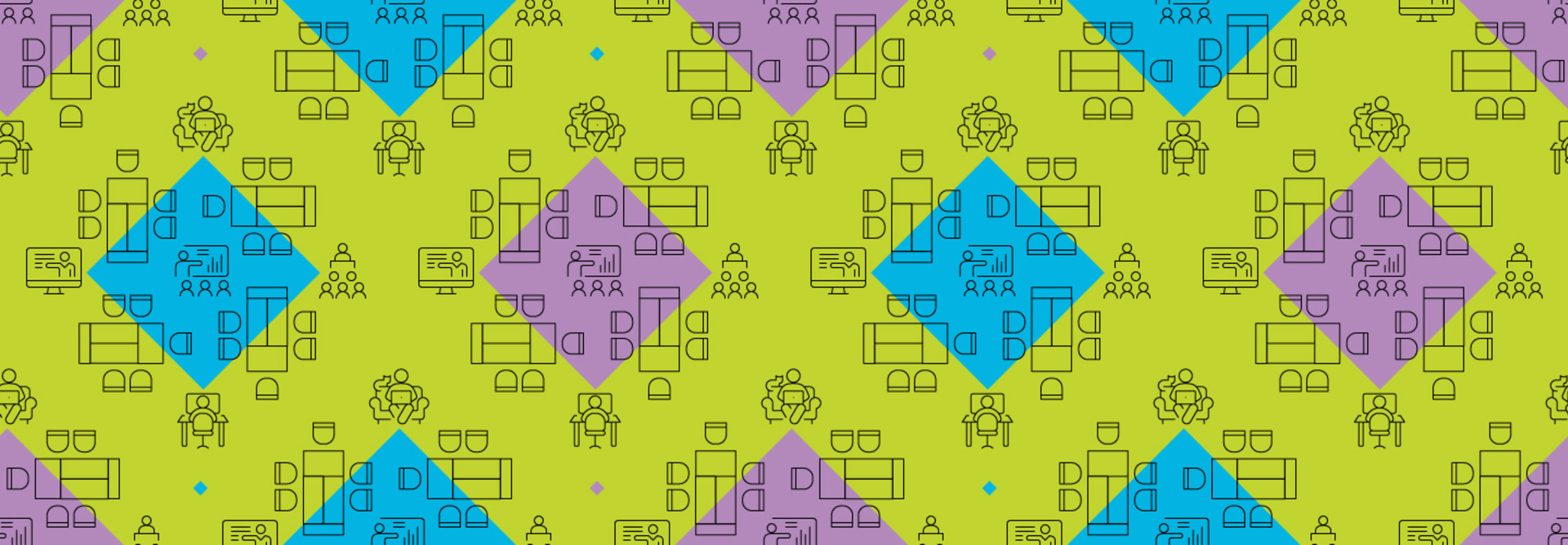 Abstract patterned illustration of a classroom