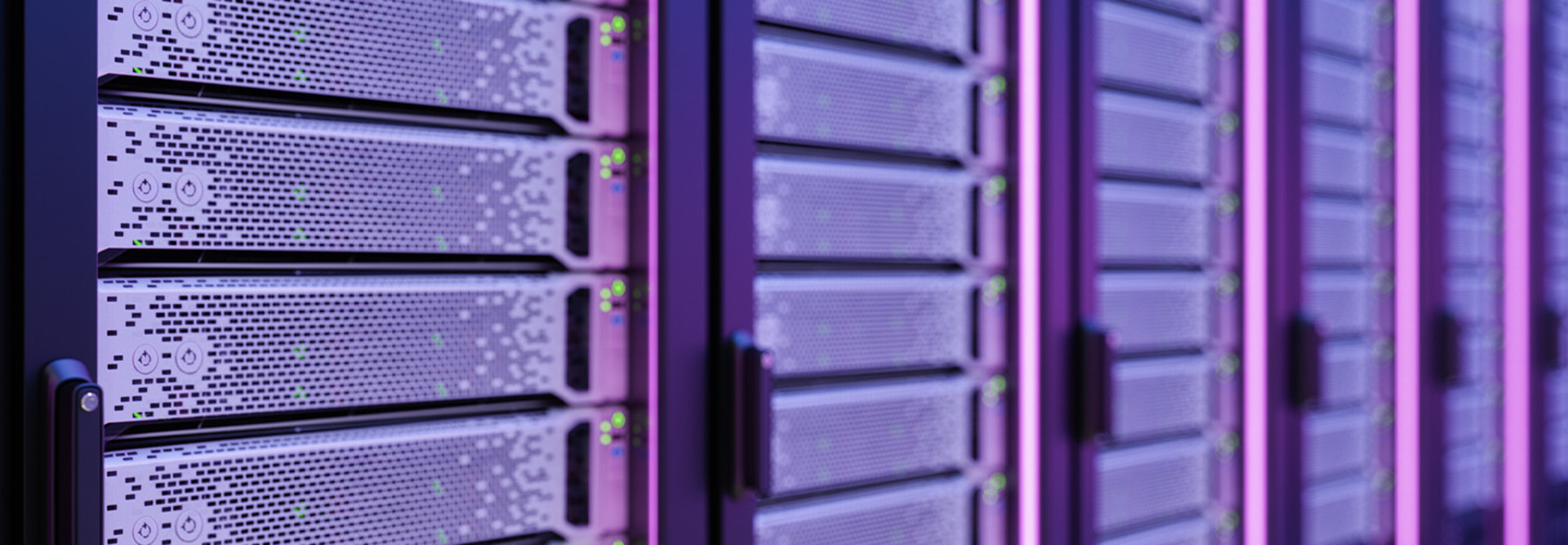 Close-up of Server Room with Purple Lights