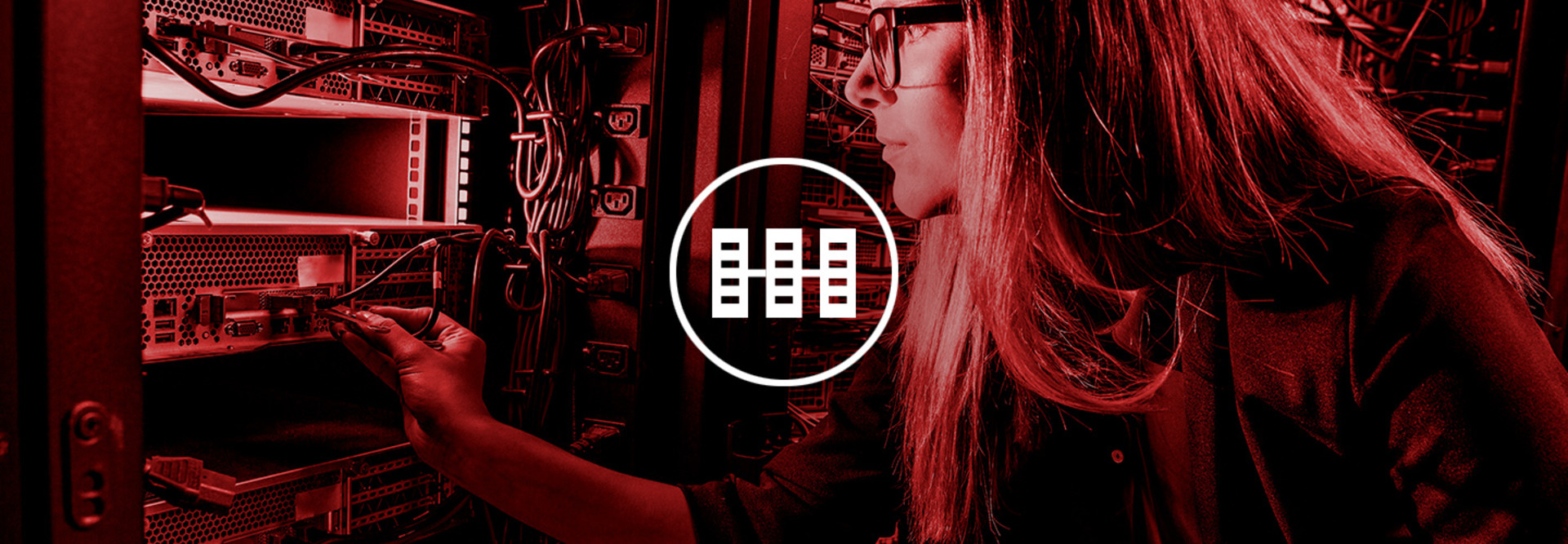 A woman investigates a server