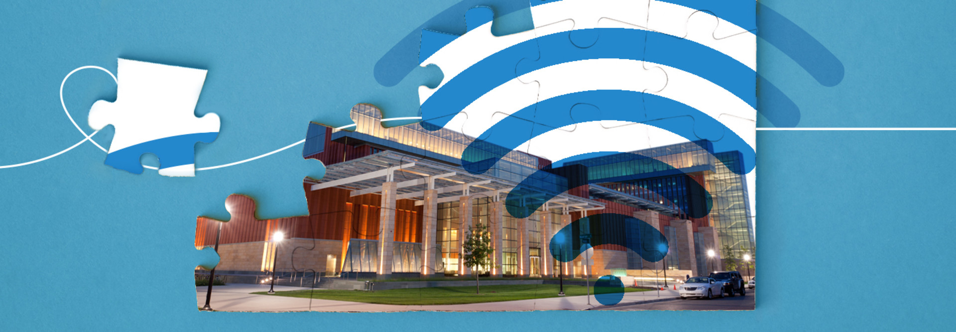 Illustration of a Wi-Fi network on a college campus