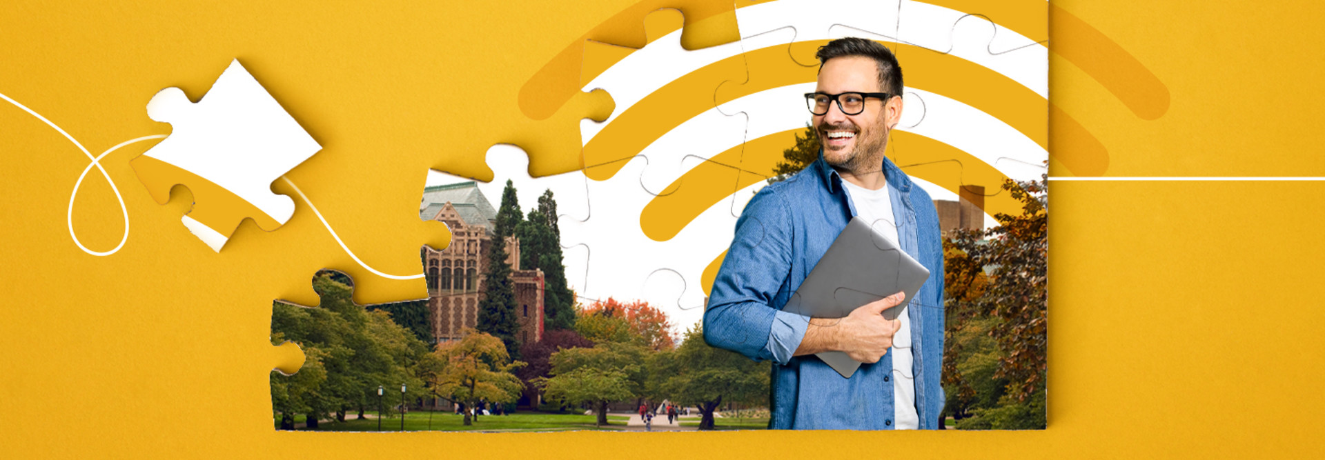 Illustration of a student on campus