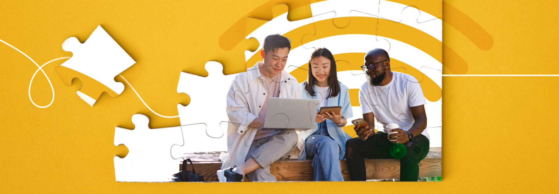 Illustration of students working on Wi-Fi 6 network