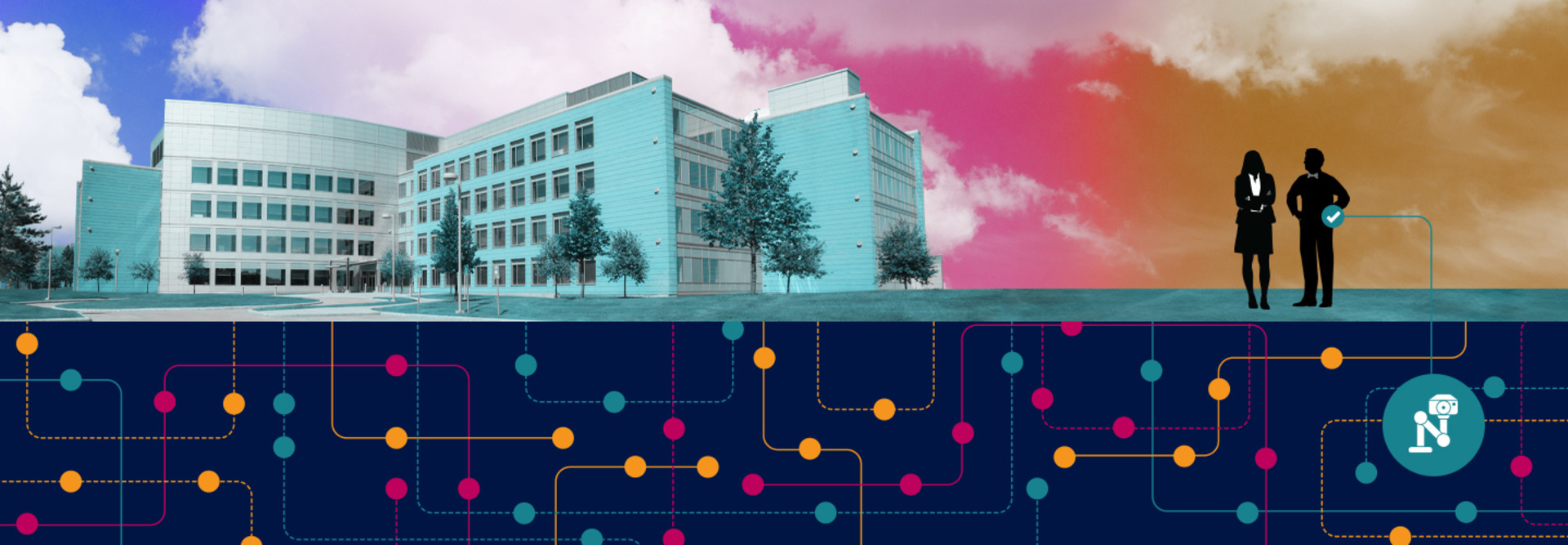 Illustration of video surveillance on a college campus