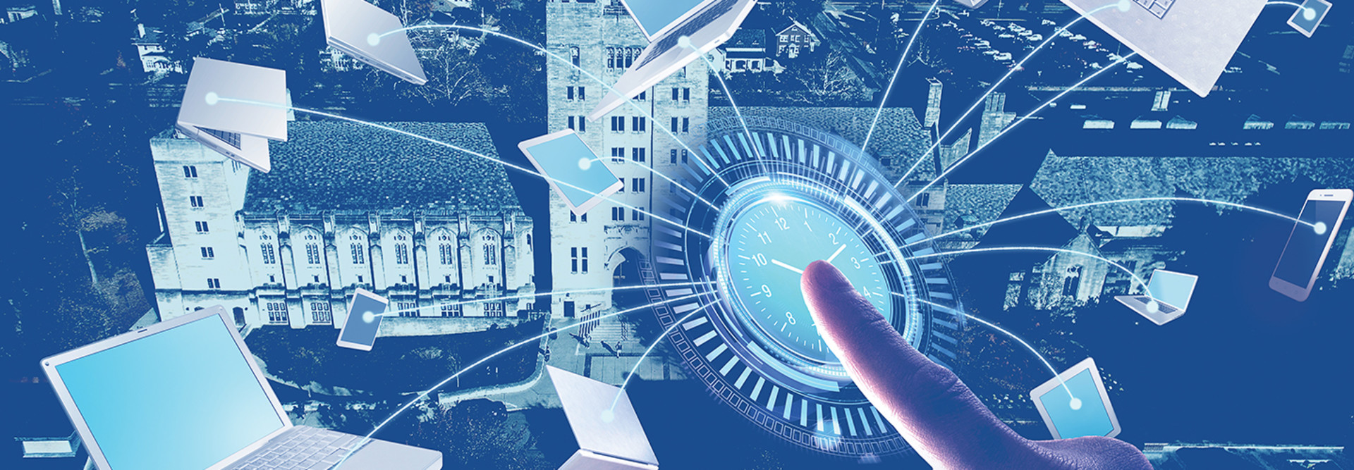 Illustration of time being saved on a college campus