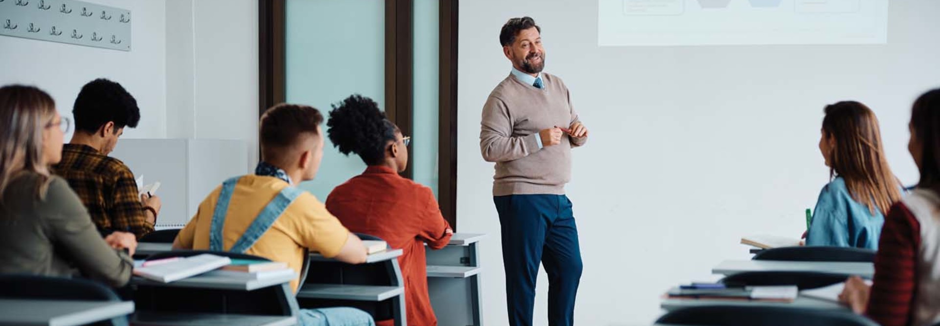 Professor using technology to lecture