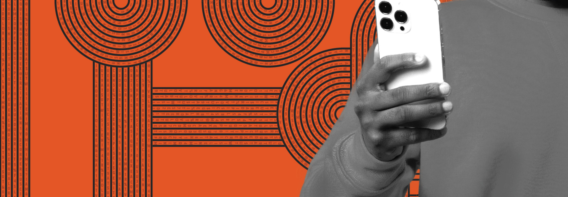 Illustration of passwords and person holding phone in their hand