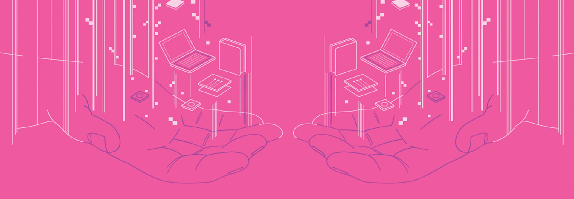 Illustration of two hands accepting technology