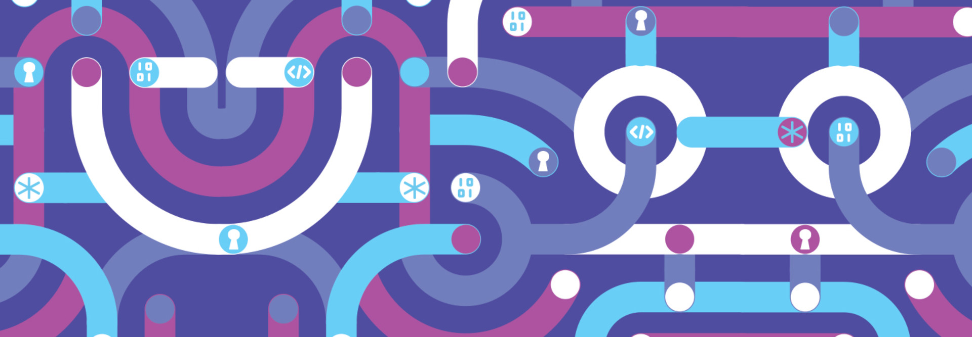 Illustration of shapes in purple, blue and white