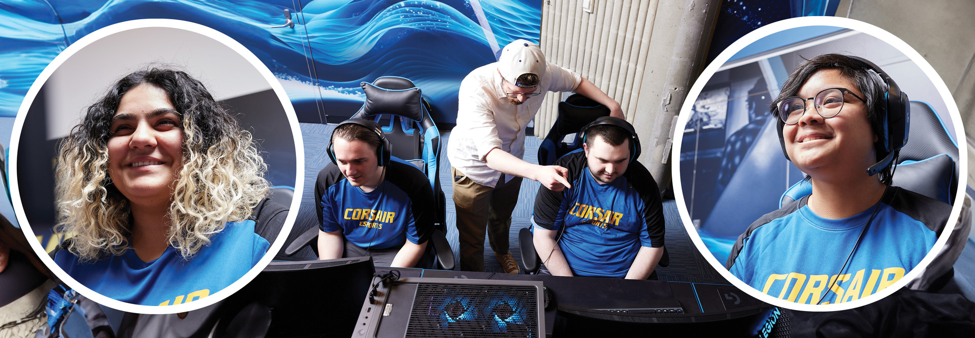 Collage of students participating in esports