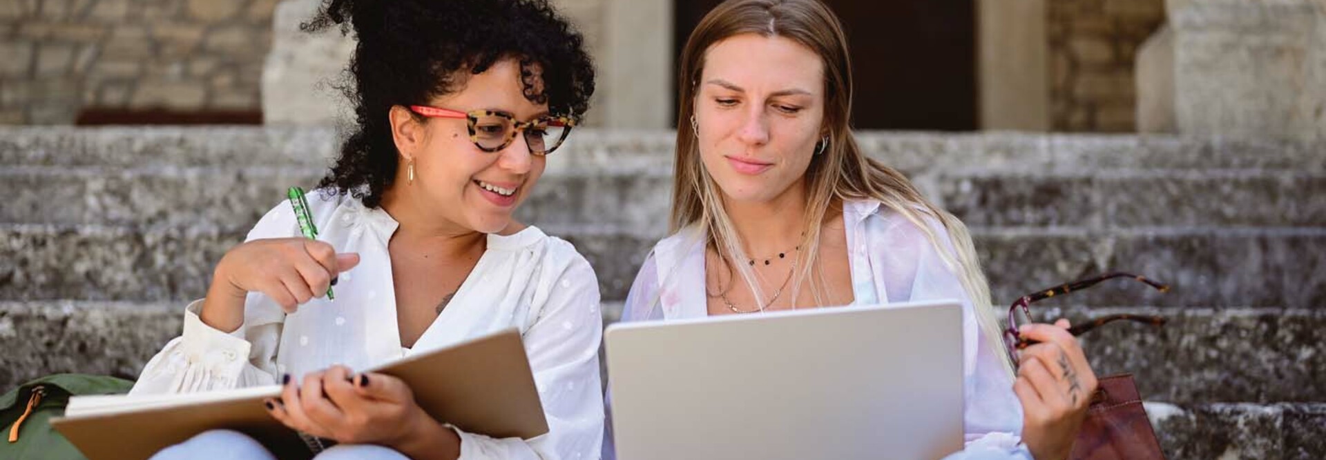 Students working on campus
