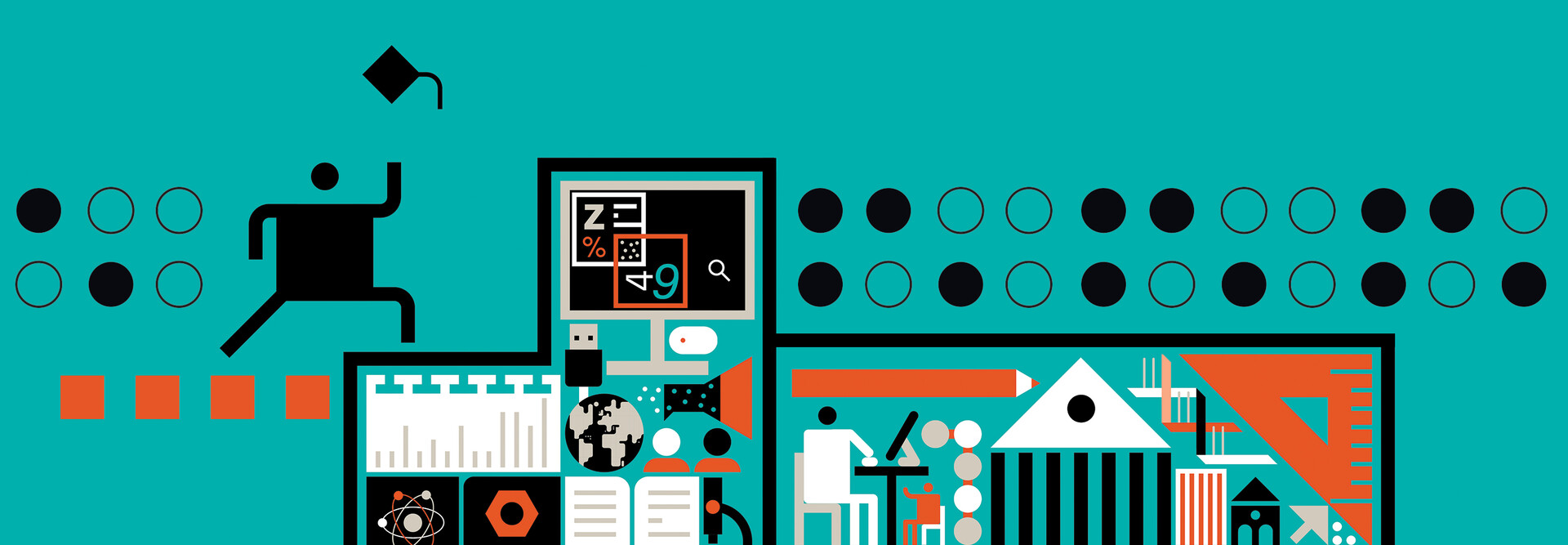 Illustration of a person doing tech things