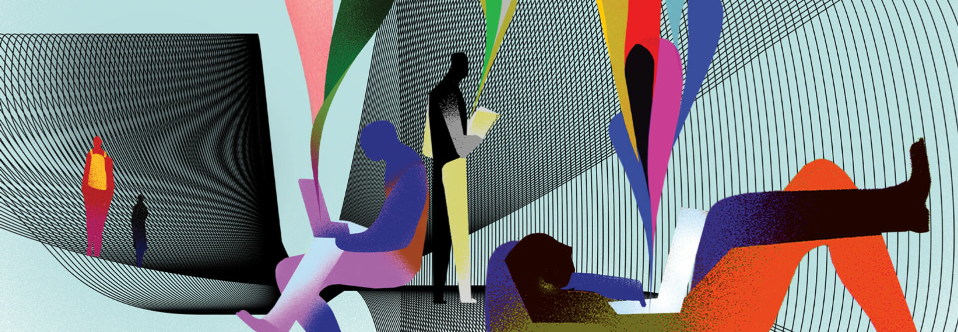 Illustration of figures using laptops