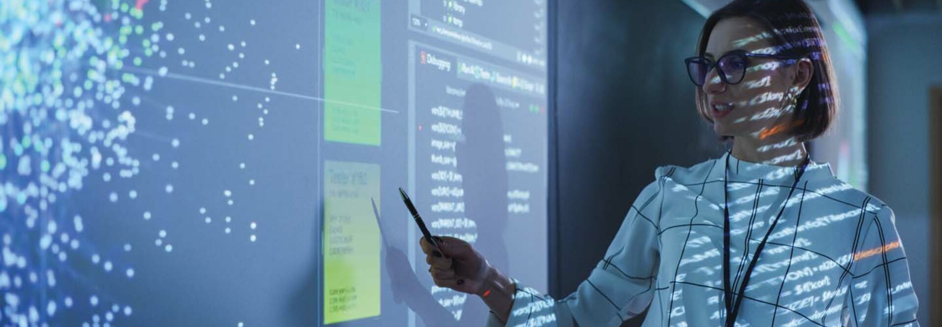 Person reviewing data in meeting