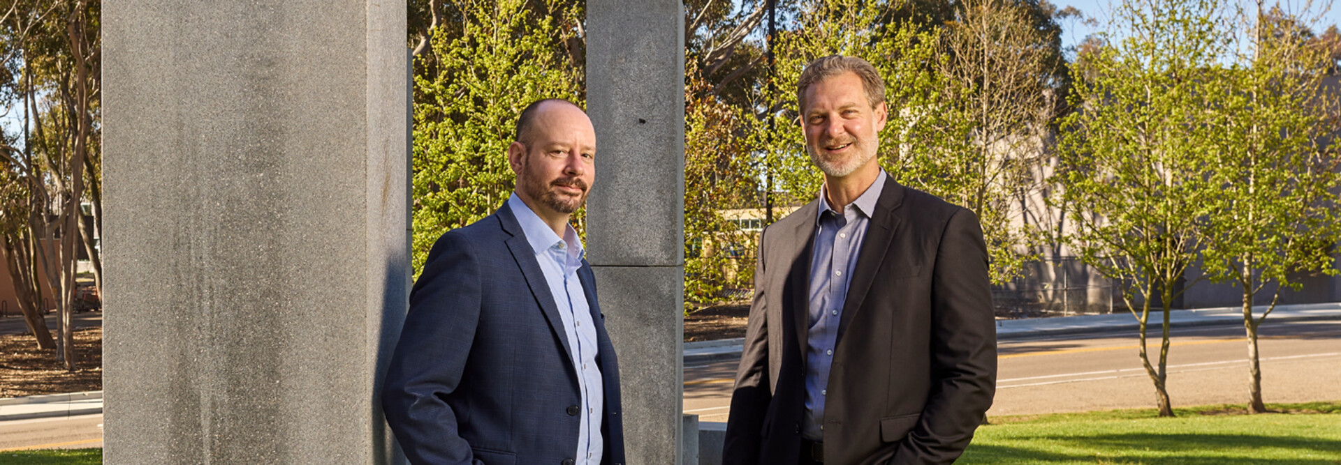 Daniel Suchy and Brett Pollak pose for a photo at the University of California, San Diego